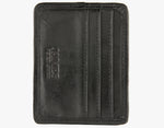 This is the rear view of the Harris Tweed card and note holder, it is space for 3 cards made from black leather. It has a Peter James logo stamped at the bottom.