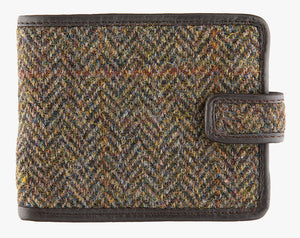 Harris Tweed wallet trimmed in leather in brown check.